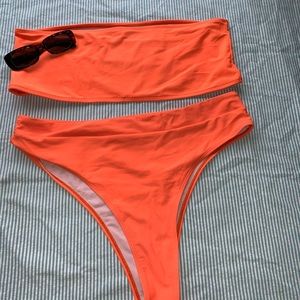 Fluorescent orange band bikini, size 3X